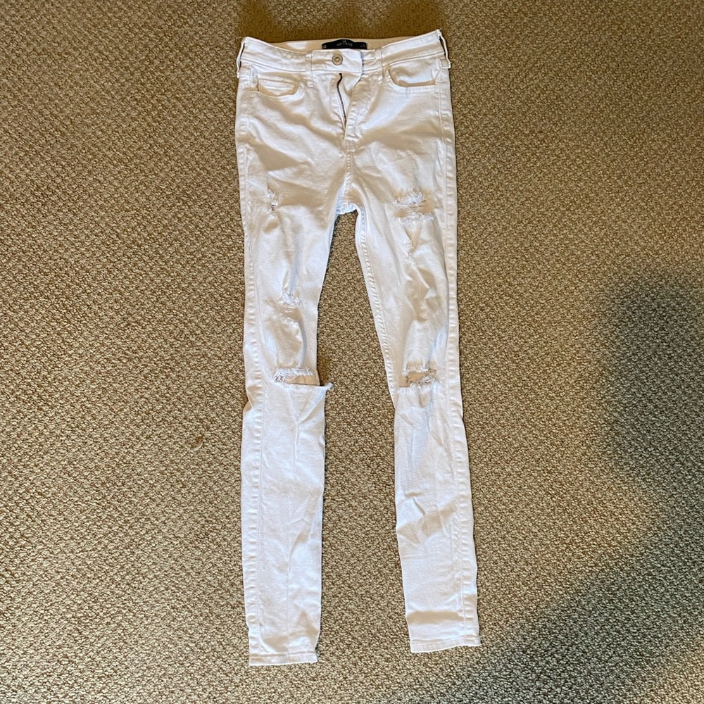 High Waisted White Skinny Jeans from Hollister